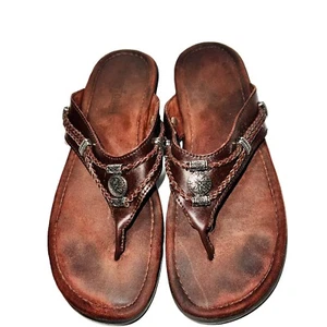 Minnetonka braune silberdorne Damen-Riemensandalen aus Leder Größe 8 - Bild 1 von 8