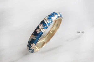 14K Gold Blue Enamel Band Handmade Stackable Eternity Flower Engraved Ring - Picture 1 of 13