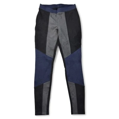 HUE Colorblock Microsuede 紧身裤女式 S 码蓝色黑色灰色弹力 — 第 1/4 张图片