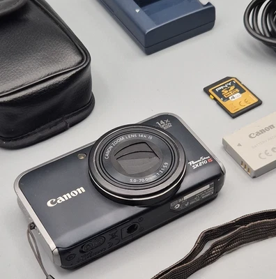 Canon PowerShot SX210 IS 14.1 MP Digital Camera Black 14x Zoom, Charger SD Case - Photo 1/4