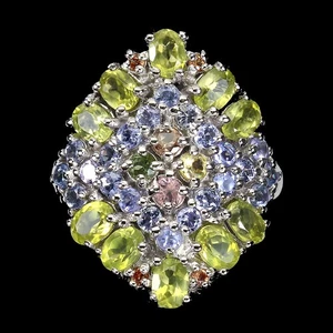 925 Sterling Silver Ring Oval Peridot Sapphire Tanzanite Tourmaline Gemston 8.5 - Picture 1 of 10