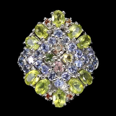 925 Sterling Silver Ring Oval Peridot Sapphire Tanzanite Tourmaline Gemston 8.5 - Image 1 of 4