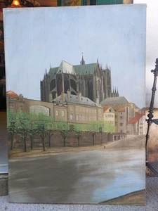 Jacques Scholtès Cathedral Metz Quai Felix Maréchal Artist Lorraine Oil Canvas - Picture 1 of 9