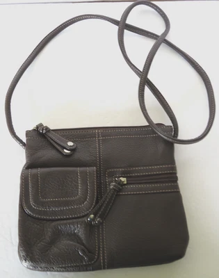 Bolso Bandolera Tignanello Cartera Cuero Guijarro Marrón Oscuro Organización Viaje Foto 1 de 4