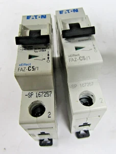 ✌2) NEW EATON XEFFECT 5 AMP CIRCUIT BREAKER 1 POLE 277 VAC FAZ-C5/1  LOT OF 2 - Picture 1 of 4