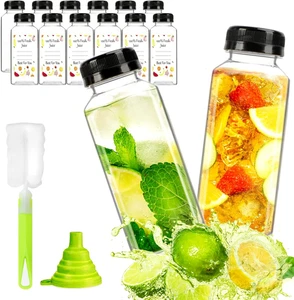 12 botellas plastico para jugo de 355ml reutilizables con tapas negras a prueba - Picture 1 of 12