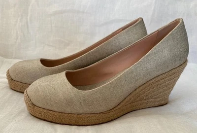 J Crew Mujer Sevilla 8.5 Beige Alpargata Cuña Tacones Lona Foto 1 de 4
