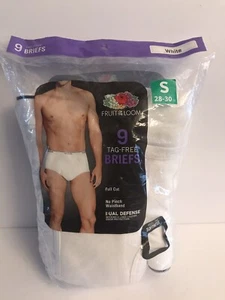 Fruit of the Loom Tag Free Men's White Briefs Underwear, 9 Pack Sz S 28-30 NEW - Picture 1 of 5