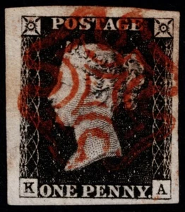 1840 1d Black Plate 4 KA 4m Fine Crisp Red MX Huge Margins VG/FU Cat. £400.00 - Bild 1 von 1