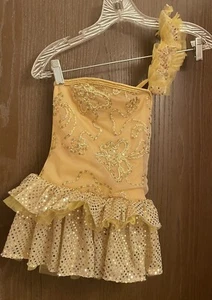 Curtain Call Costumes Vtg Child SM Style E460 Gold Sequin Dance Tap Jazz - Picture 1 of 10