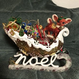 Christmas NOEL Sleigh —ROMAN, INC Rudolph 13 Gifts/ Presents Ornaments Preowned - Picture 1 of 8