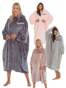 Ladies Mens Personalised Oversized Fleece Hoodie Blanket Cover Wearable Throw - Picture 1 of 17