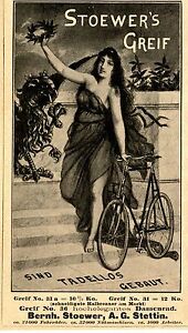 Stoewer A.G. Stettin STOEWER`S GREIF Fahrrad Historische Reklame von 1899