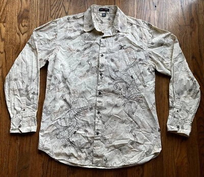 Artful Dodger Button Up Shirt Mens Size XL AOP Y2K Embroidered Floral Beige - Image 1 of 4