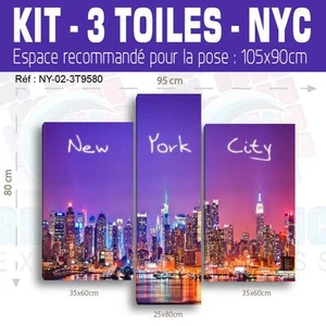 95X80Cm - Kit 3 Tele Stampate Decorazione Tableau - New York - Ny - 02 - 3T9580W - Foto 1 di 6