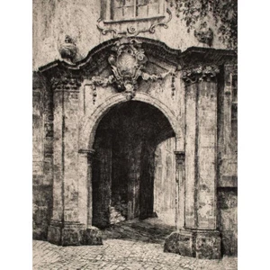 Bruno Reinhold Portal Puerta Antigua Vista Histórica Firmado Grabado Siglo XX - Imagen 1 de 3