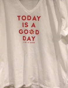 LIFE IS GOOD Womens V- Neck T-shirt XXL TODAY IS A GOOD DAY DAISY WHITE NWT - Picture 1 of 3