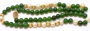 VINTAGE Amazing CHINESE STERLING SILVER, JADE & PEARL BEAD SIGNED 24" NECKLACE - Picture 1 of 10