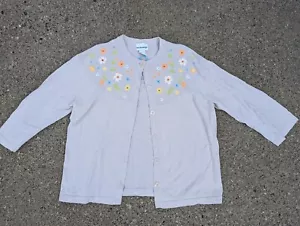 Breckenridge Womens Tan/Beige Flower Embroidered Button Up Sweater Size M FALL - Picture 1 of 12