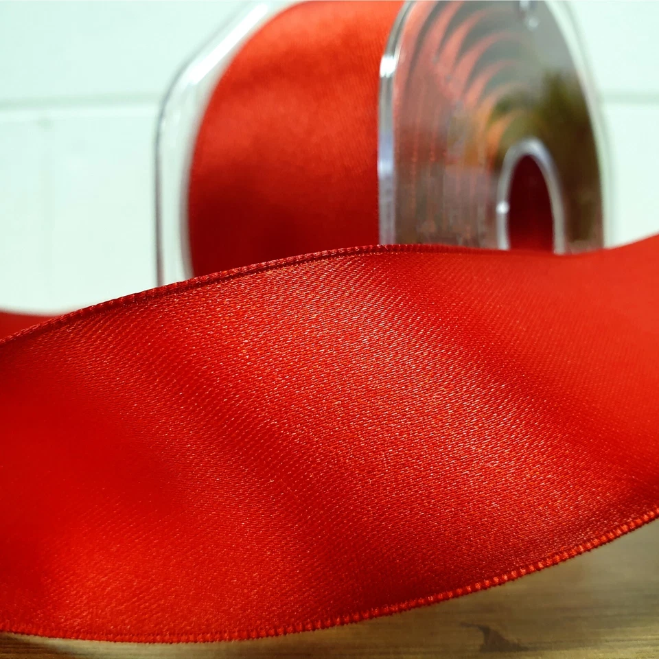 Beautiful Wired Edge Double Sided Satin Ribbon Red 25mm-50mm Wide Plain Per 1M
