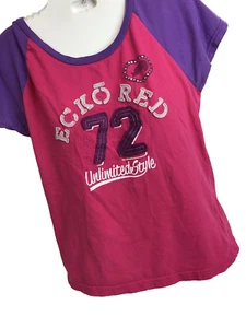 Vintage Ecko Red Baby Tee T Shirt Skater Goth embroidered Y2K L Pink colorblock - Picture 1 of 6