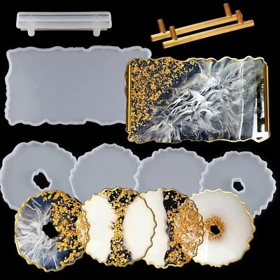 Epoxidharz Tablett mit Griffe, SilikonformTablett Resin, DIY Untersetzer - Bild 1 von 4