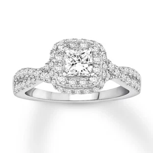 Engagement Ring 1 ct 14k White Gold Diamond Princess Round SZ 10.5 Ladies $2650 - Picture 1 of 3