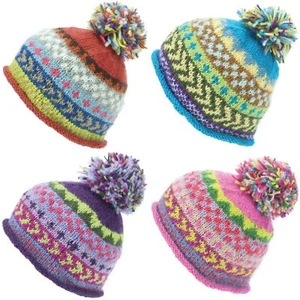 Beanie Hat Wool Cap Bobble Warm Winter Pattern Bright LoudElephant Lined Knit - Picture 1 of 16