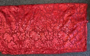 Vtg Lg Wayne Kleski RED Floral Velvet Material Tablecloth Curtain 177" L x 40" - Picture 1 of 7