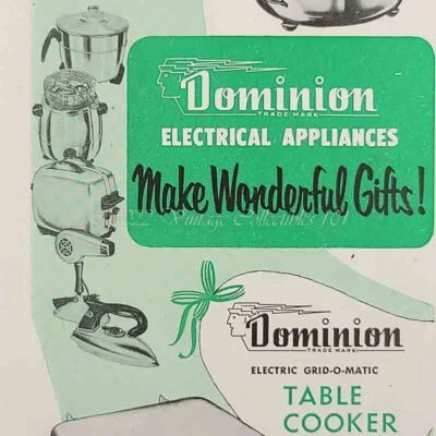 1952 Dominion Electric Kitchen Appliances green photo art decor vintage print ad - Image 1 of 4