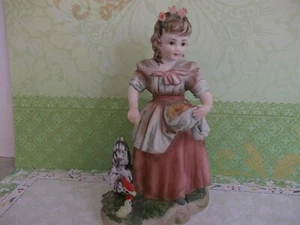 Vtg. Hand Painted Lefton China Figurine~Florence~Pheasant girl with chickens - Picture 1 of 11