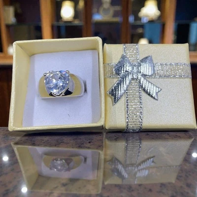 Anel Swarovski corte coração ouro branco tamanho 7 declaração coquete glam bling presenteável - Imagem 1 de 4