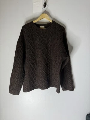 J Crew Men’s Brown Cable Knit Chunky Wool Sweater Fisherman’s XL - Image 1 of 4