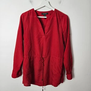 Lauren Ralph Lauren Gr. S zierlich rot Langarm Bindegürtel Tunika Bluse V-Ausschnitt - Bild 1 von 6