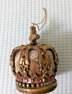 Vtg. Crown  Ornament 2"  Jewelled Rhinestones, Velvet interior, plastic - Picture 1 of 6