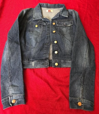 Junior's L.E.I Denim Jean Jacket Button Front Cropped Stretch - Size M - Blue - Image 1 of 4
