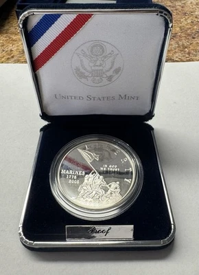 2005-P Marine Corps Commemorative Proof Silver Dollar with Box & COA OGP - Image 1 of 4