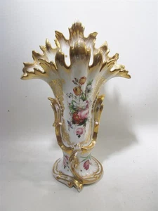 19thC Old Paris Porcelain Gilt Rococo 14” Acanthus Vase Hand Painted Florals - Picture 1 of 13