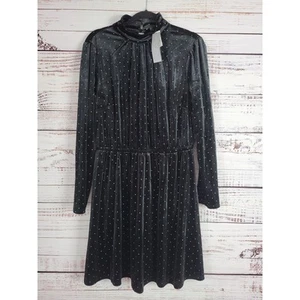 Abito midi Lane Byrant velluto 14/16 donna taglie forti nero pois oro nuovo con etichette - Foto 1 di 8