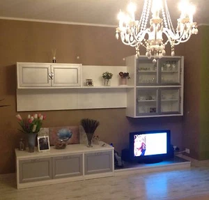 PARETE ATTREZZATA LACCATA BIANCO E ARGENTO SOGGIORNO VARI COLORI SOSPESA - Foto 1 di 1