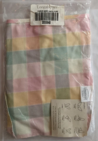 Longaberger Easter Pastel Plaid Liner Medium Market Basket Tie Retired 2055948 Cover
