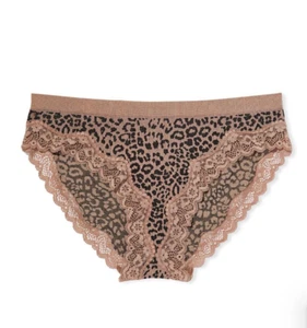 Set of 3 Victoria's Secret Seamless Rib Leopard Print w Lace Bikini Panty S NWT - Picture 1 of 8