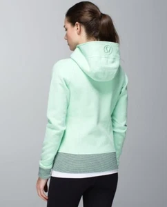 SELTENER LULULEMON SCUBA KAPUZENPULLOVER * DEHNGEFÜTTERTE KAPUZE FRISCH BLAUGRÜN/NEUWERTIG/APEX STREIFEN GRÖSSE 4 - Bild 1 von 11
