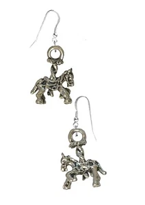 ch70 Carousel Horse Silver tone pendant on Sterling 925 stamped Hook Earrings - Picture 1 of 2