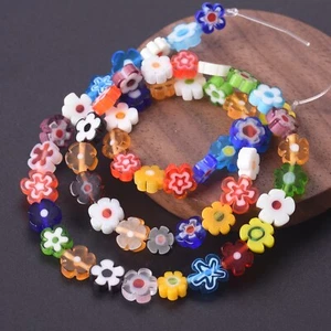 Cuentas de vidrio millefiori hechas a mano de 1 filamento de flor de 40 cm de 7 mm ~ 9 mm para hacer joyas - Imagen 1 de 17