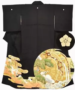 Japanese Kimono Vintage / Silk / Wedding Jacket Robe / Tomesode Black 3mt1598P - Picture 1 of 9