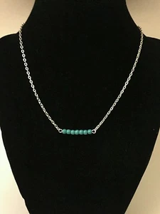 Collar enchapado en plata infinito colgante barra cuentas turquesa tendencia única - Imagen 1 de 3