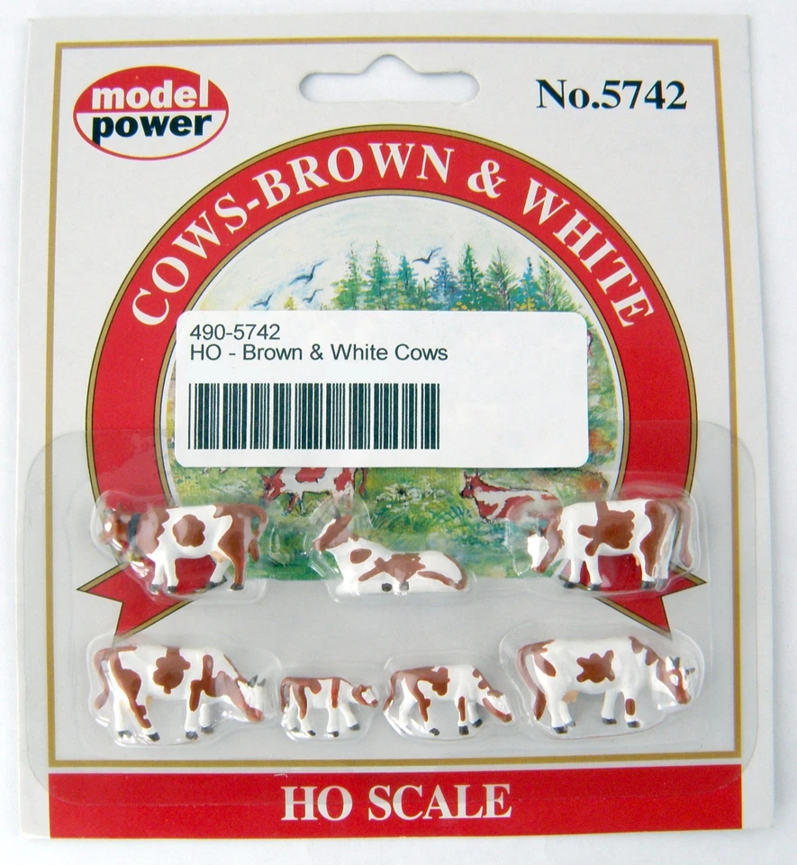 HO Scale Brown & White Cows (7) - Model Power #5742 - Image 1 of 1