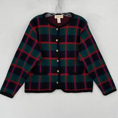 Cárdigan suéter vintage Tally Ho para mujer mediano M verde rojo a cuadros manga larga Foto 1 de 4