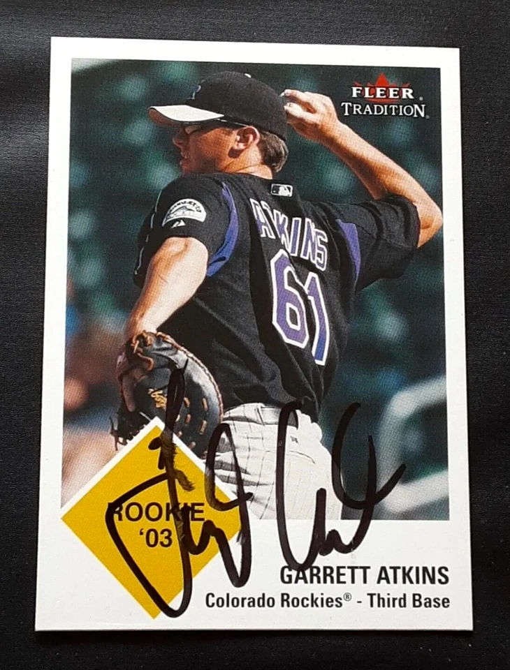TARJETA DE BÉISBOL FIRMADA AUTOGRAFIADA POR GARRETT ATKINS COLORADO ROCKIES SLUGGER  Foto 1 de 1